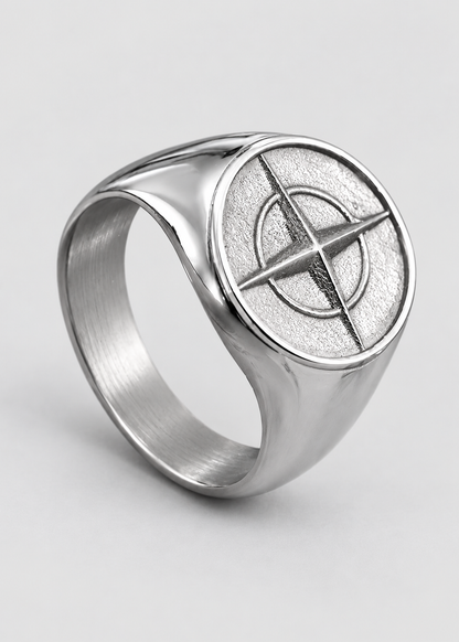 Cross Star Pattern Ring | Gold or Silver | Unisex | Stainless Steel | Compass Design | Steven & Levon