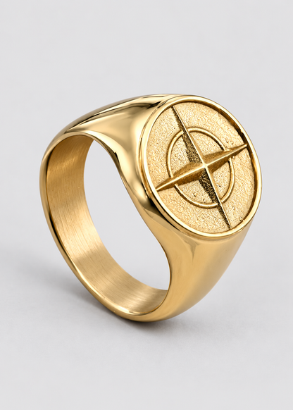 Cross Star Pattern Ring | Gold or Silver | Unisex | Stainless Steel | Compass Design | Steven & Levon