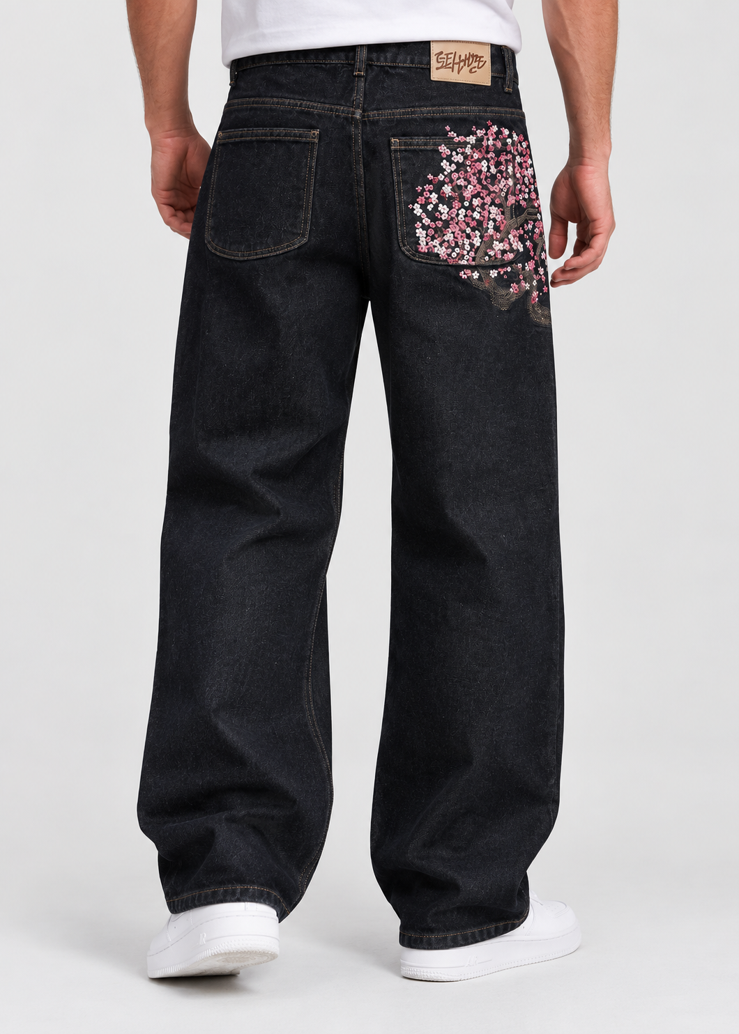 Baggy Wide-Leg Jeans | Cherry Blossom Embroidery | Streetwear Style | Steven & Levon