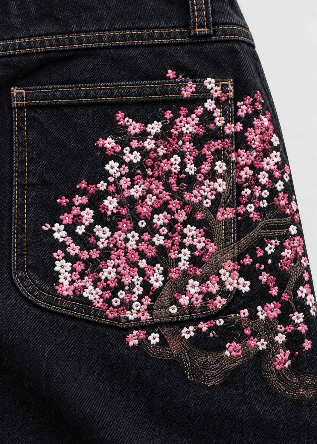 Baggy Wide-Leg Jeans | Cherry Blossom Embroidery | Streetwear Style | Steven & Levon