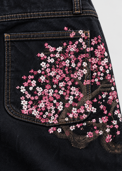Baggy Wide-Leg Jeans | Cherry Blossom Embroidery | Streetwear Style | Steven & Levon