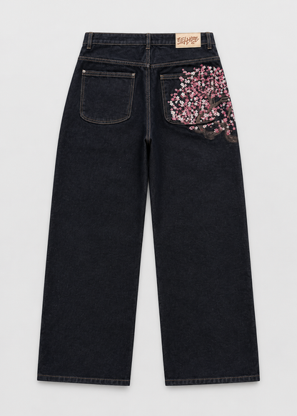 Baggy Wide-Leg Jeans | Cherry Blossom Embroidery | Streetwear Style | Steven & Levon