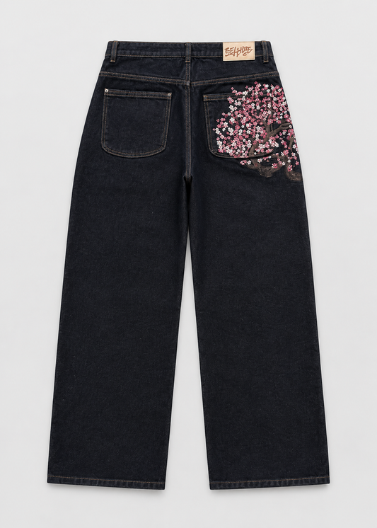 Baggy Wide-Leg Jeans | Cherry Blossom Embroidery | Streetwear Style | Steven & Levon