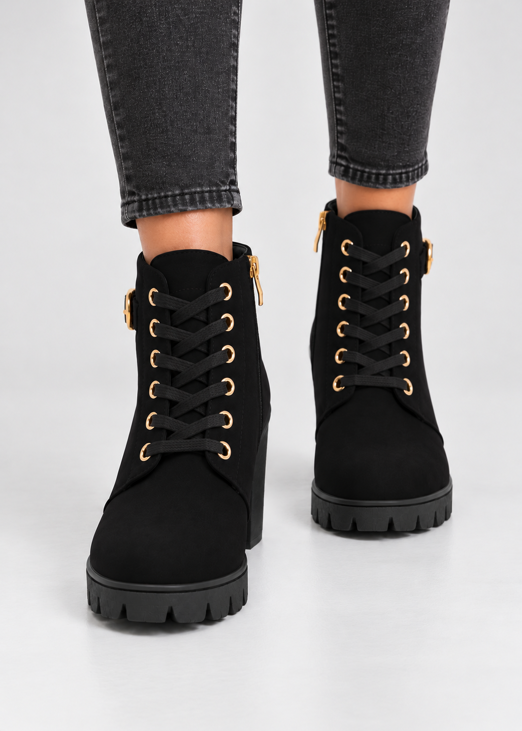 Block Heel Lace-Up Ankle Boots for Women | Side Zip | Combat Style | Steven & Levon