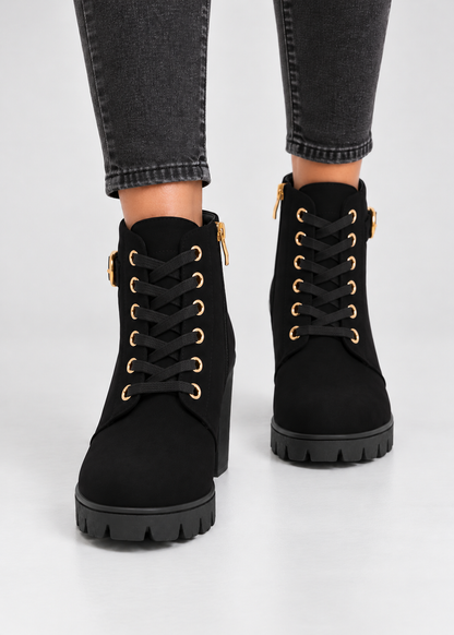 Block Heel Lace-Up Ankle Boots for Women | Side Zip | Combat Style | Steven & Levon