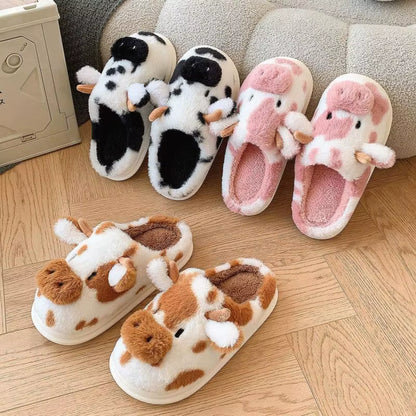 Fluffy Slippers | Women | Plush | Cartoon Cow | Warm Platform Sole | Winter Indoor | Steven & Levon