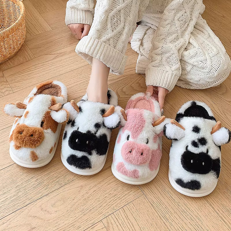 Fluffy Slippers | Women | Plush | Cartoon Cow | Warm Platform Sole | Winter Indoor | Steven & Levon