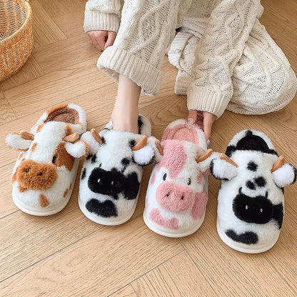 Fluffy Slippers | Women | Plush | Cartoon Cow | Warm Platform Sole | Winter Indoor | Steven & Levon