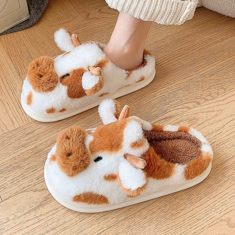 Fluffy Slippers | Women | Plush | Cartoon Cow | Warm Platform Sole | Winter Indoor | Steven & Levon