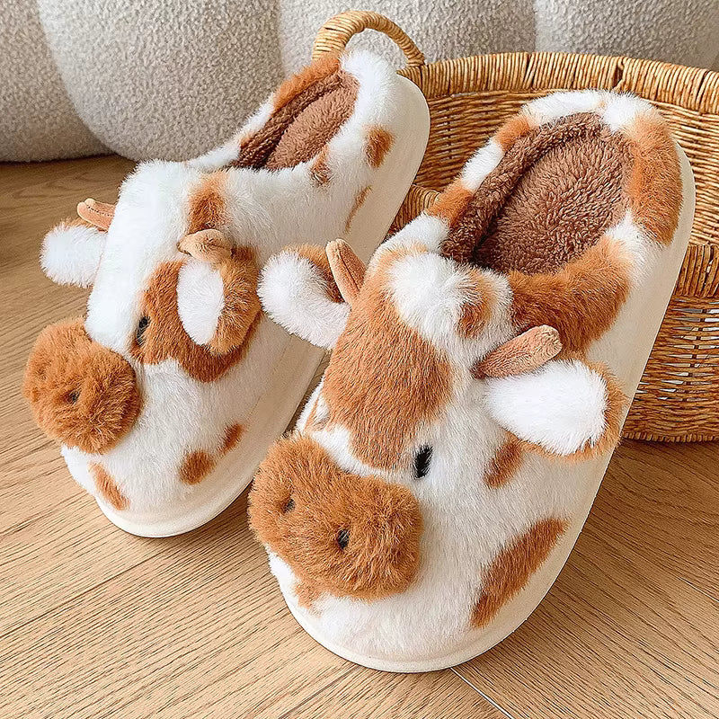 Fluffy Slippers | Women | Plush | Cartoon Cow | Warm Platform Sole | Winter Indoor | Steven & Levon