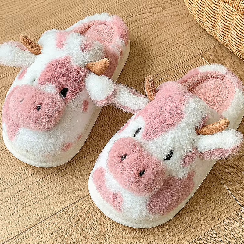 Fluffy Slippers | Women | Plush | Cartoon Cow | Warm Platform Sole | Winter Indoor | Steven & Levon