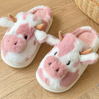 Fluffy Slippers | Women | Plush | Cartoon Cow | Warm Platform Sole | Winter Indoor | Steven & Levon
