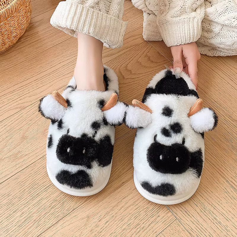 Fluffy Slippers | Women | Plush | Cartoon Cow | Warm Platform Sole | Winter Indoor | Steven & Levon