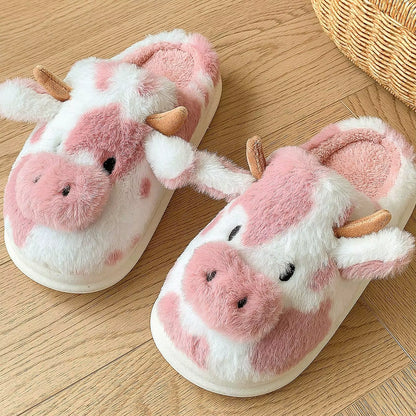 Fluffy Slippers | Women | Plush | Cartoon Cow | Warm Platform Sole | Winter Indoor | Steven & Levon