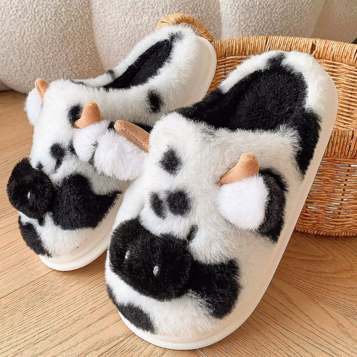 Fluffy Slippers | Women | Plush | Cartoon Cow | Warm Platform Sole | Winter Indoor | Steven & Levon