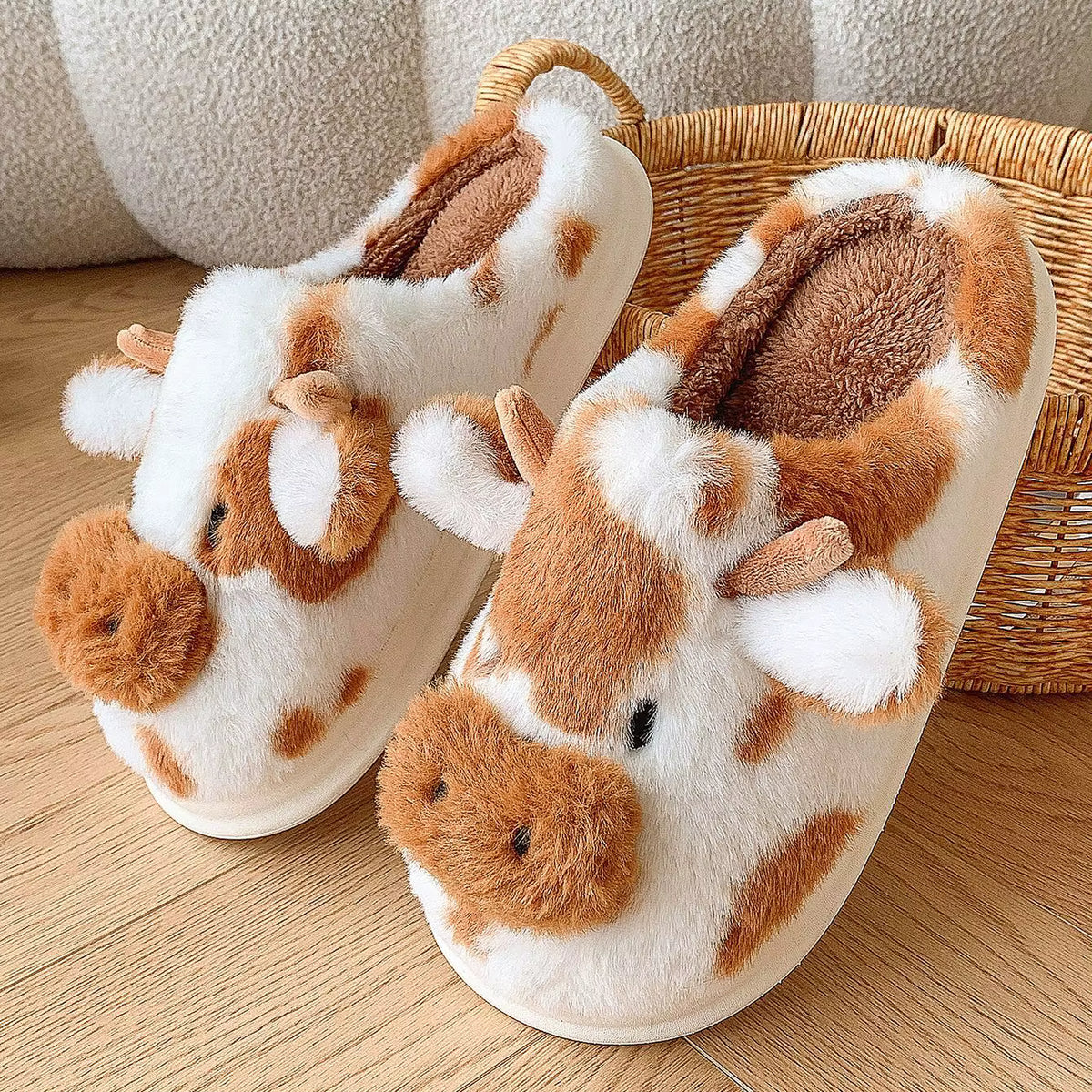 Fluffy Slippers | Women | Plush | Cartoon Cow | Warm Platform Sole | Winter Indoor | Steven & Levon