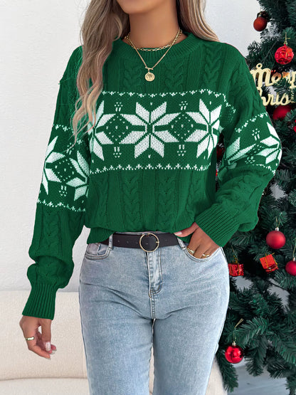 Women's Snowflake Sweater | Christmas Knit Pullover | Contrast Long Sleeve Top | Steven & Levon