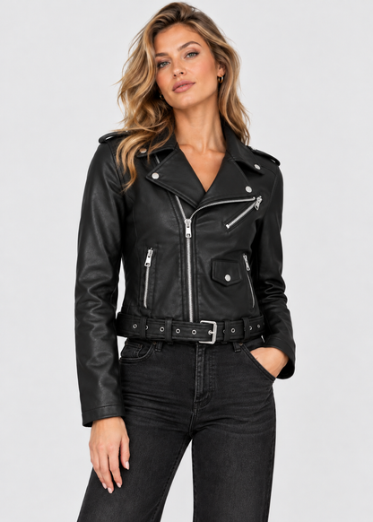 Women's PU Leather Jacket | Biker Jacket | Women | Zip Front & Padded Design | Steven & Levon