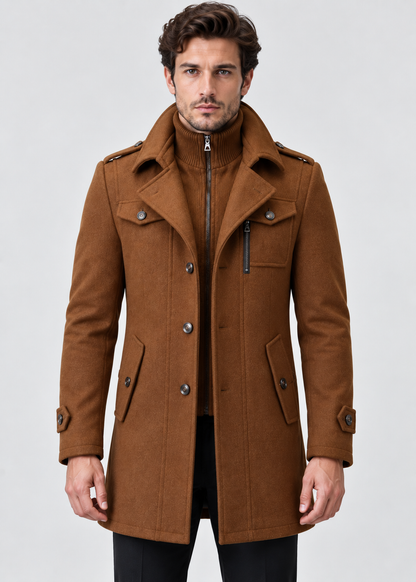 Wool Blend Trench Coat | Men Peacoat | Slim Fit Double Breasted Turn-Down Collar | Steven & Levon