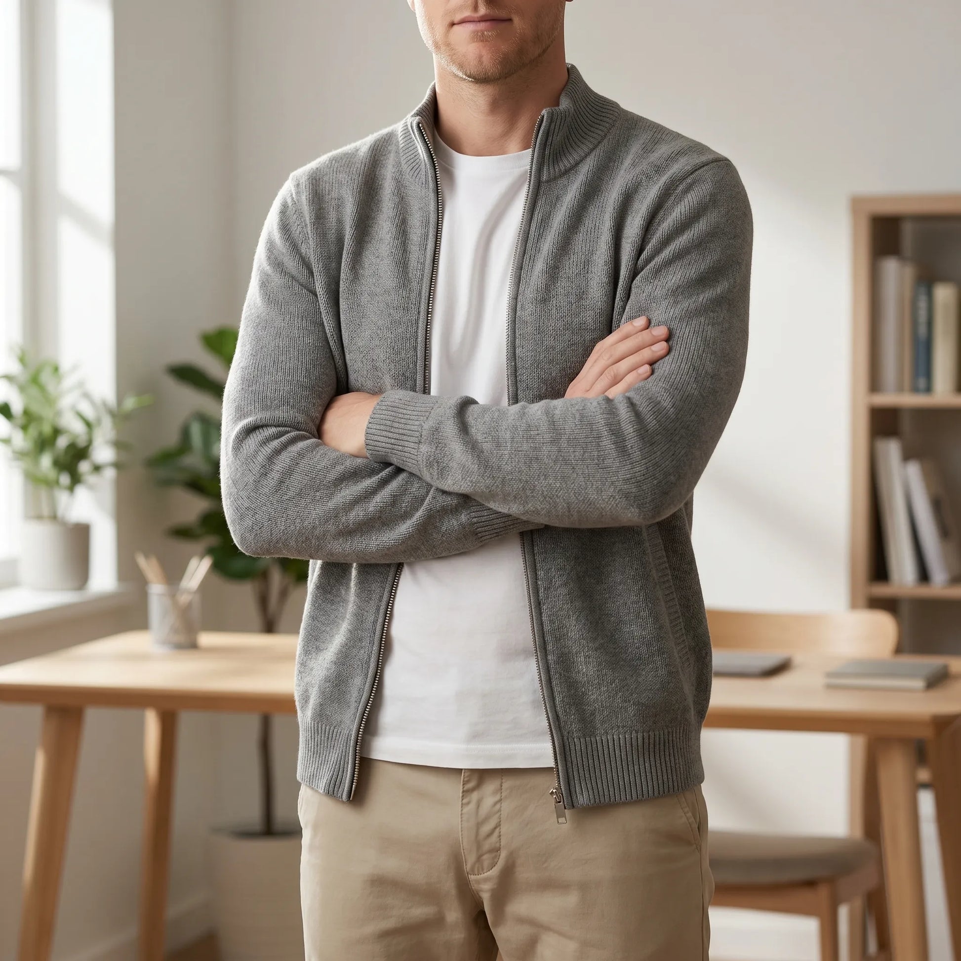 Collaro - Slim Fit Zip-Up Knit Cardigan  Everyday Casual Layering