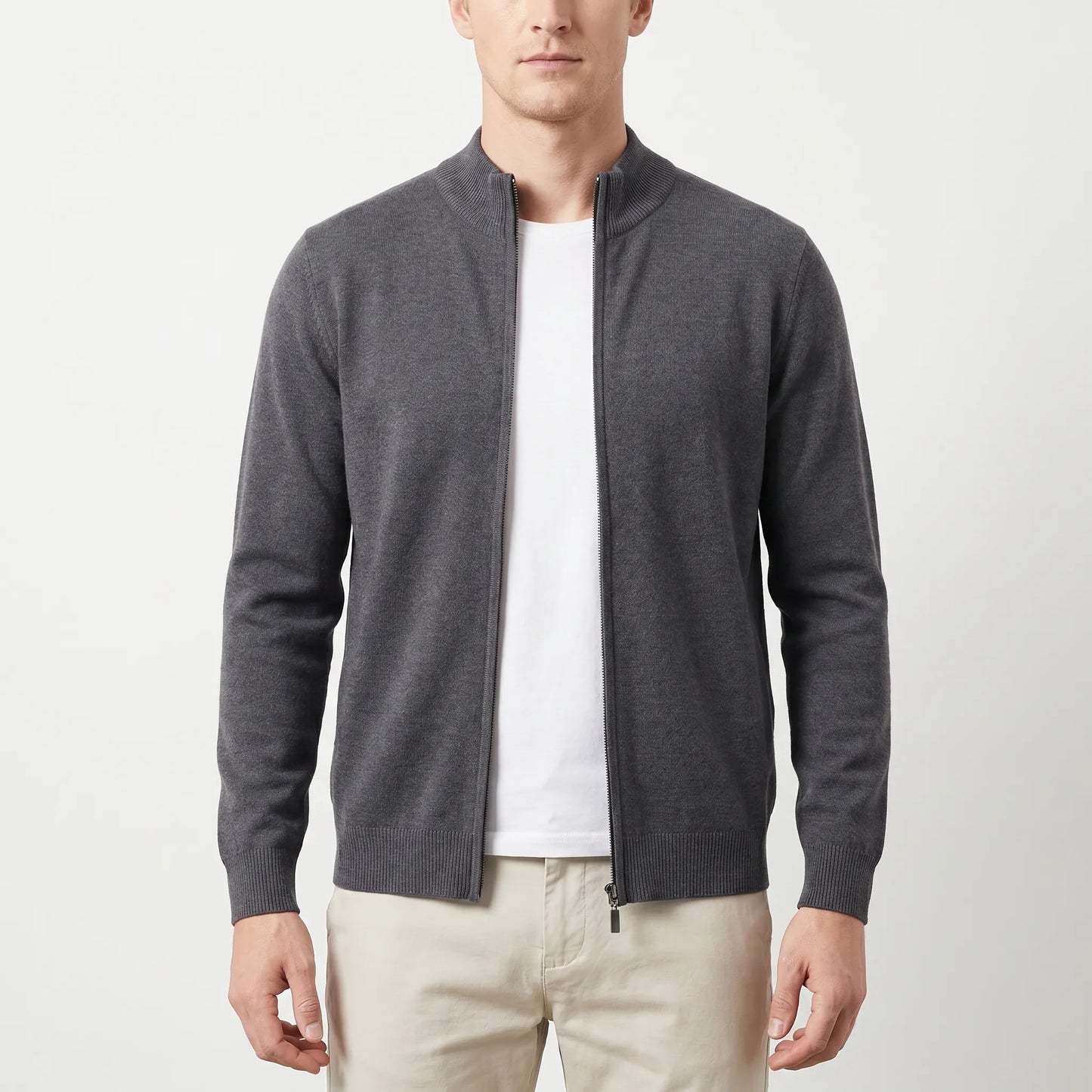 Collaro - Slim Fit Zip-Up Knit Cardigan  Everyday Casual Layering