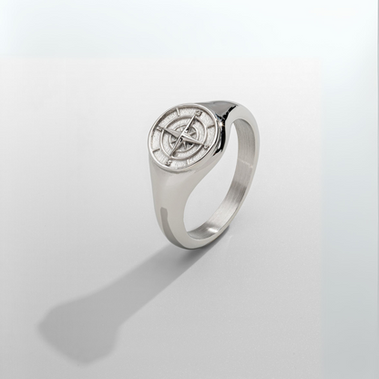Compass Signet Ring | Gold or Silver | Unisex | Stainless Steel | Compass Design | Steven & Levon