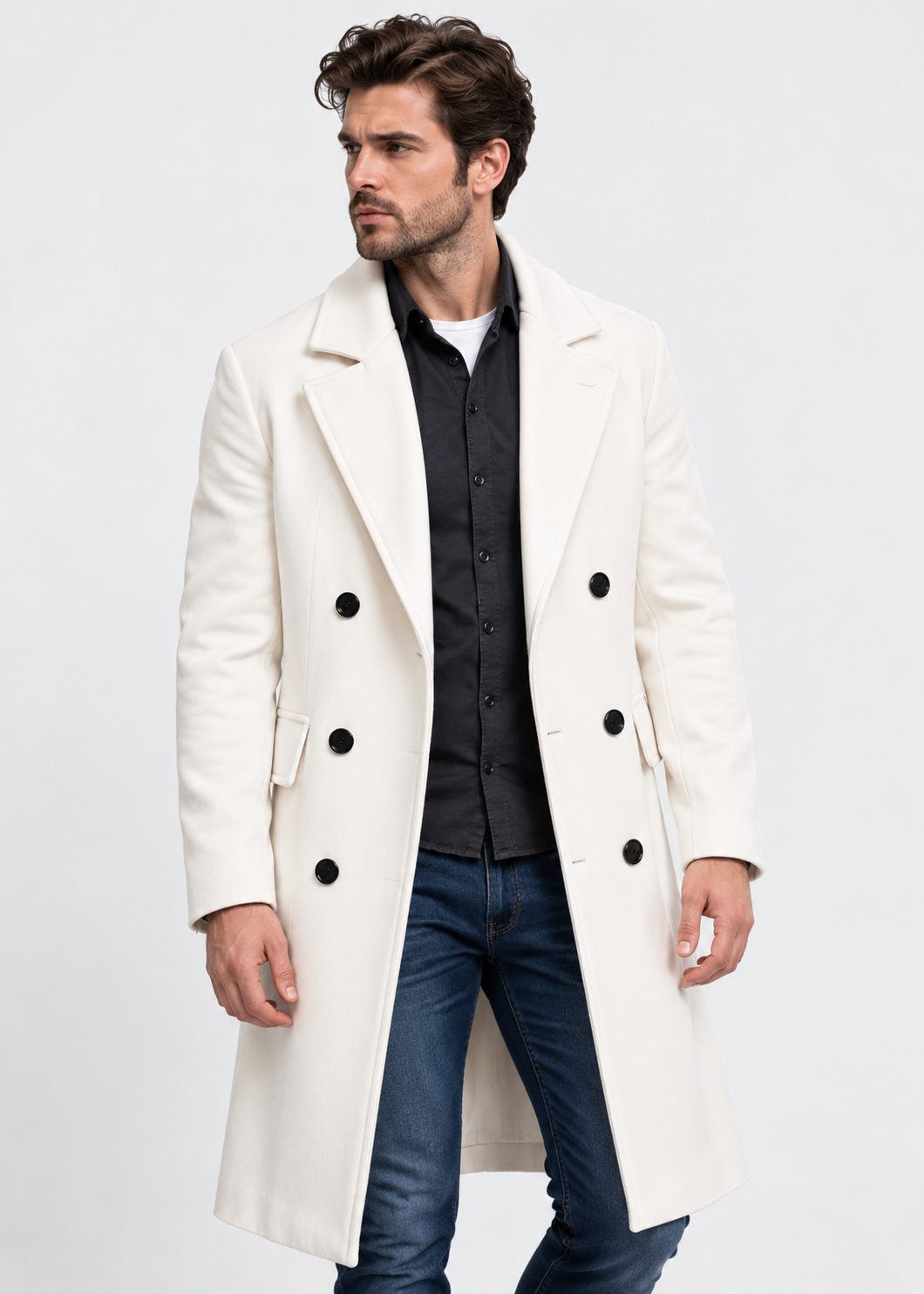 Double Breasted Wool Overcoat | Men Peacoat | Thick Lined Warm Solid Winter Jacket | Steven & Levon