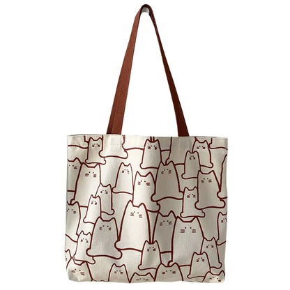 Canvas Tote Bag | Women | Cute Cat Print | Zipper Closure | Casual Shoulder Bag | Steven & Levon