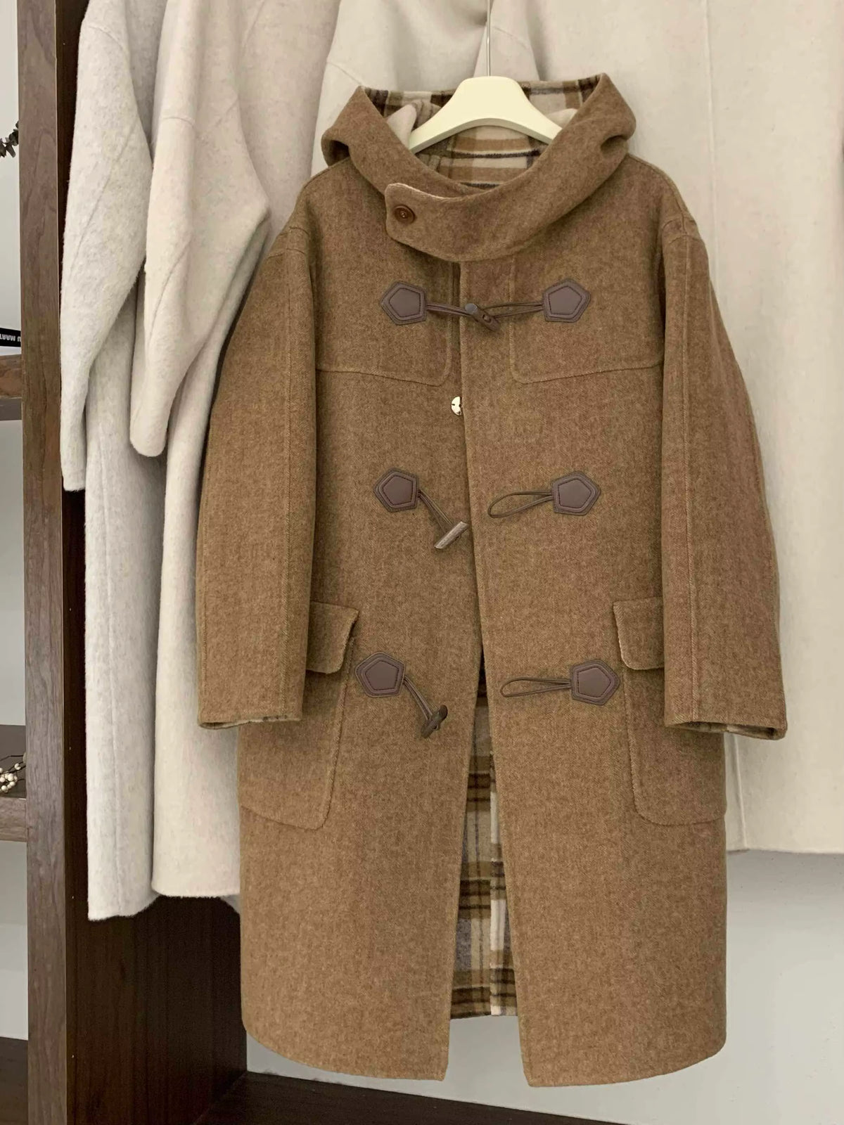 Women's Wool Coat | Hooded | Horn-Style Buttons | Double-Sided | Winter Outerwear | Steven & Levon
