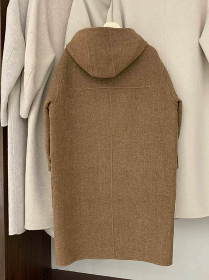 Women's Wool Coat | Hooded | Horn-Style Buttons | Double-Sided | Winter Outerwear | Steven & Levon