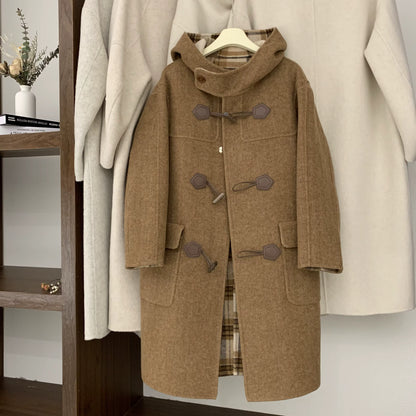 Women's Wool Coat | Hooded | Horn-Style Buttons | Double-Sided | Winter Outerwear | Steven & Levon