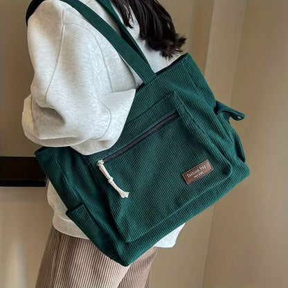 Women's Corduroy Tote Bag | Multi-Pocket | Durable Shoulder Bag for Work & School | Steven & Levon