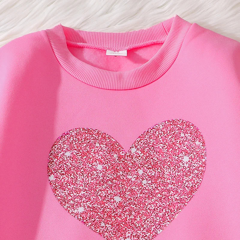 Girls Heart Print Sweatshirt & Wide Leg Pants Set | Long Sleeve | Casual Outfit | Steven & Levon