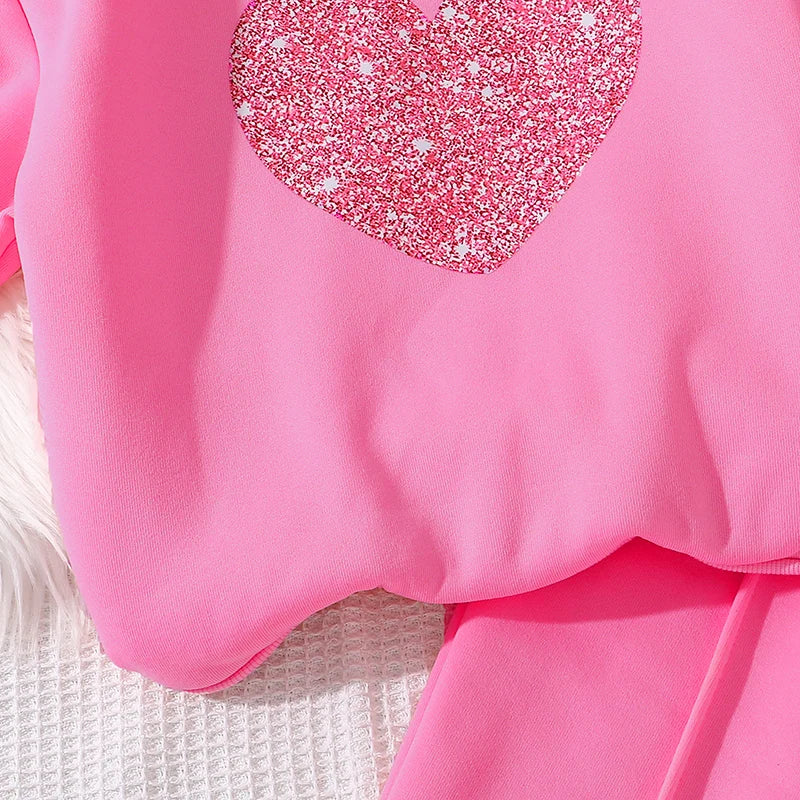 Girls Heart Print Sweatshirt & Wide Leg Pants Set | Long Sleeve | Casual Outfit | Steven & Levon