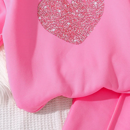 Girls Heart Print Sweatshirt & Wide Leg Pants Set | Long Sleeve | Casual Outfit | Steven & Levon