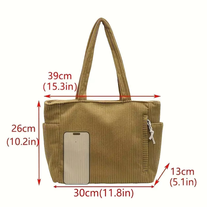 Women's Corduroy Handbag | Large Capacity | Zipper Shoulder Bag | Steven & Levon