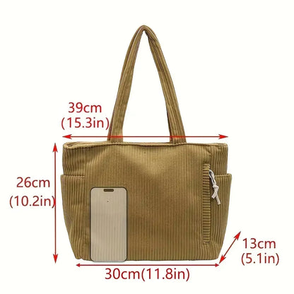 Women's Corduroy Handbag | Large Capacity | Zipper Shoulder Bag | Steven & Levon