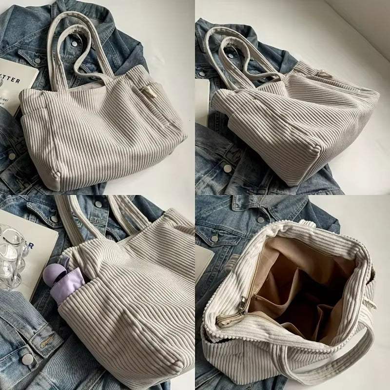 Women's Corduroy Handbag | Large Capacity | Zipper Shoulder Bag | Steven & Levon