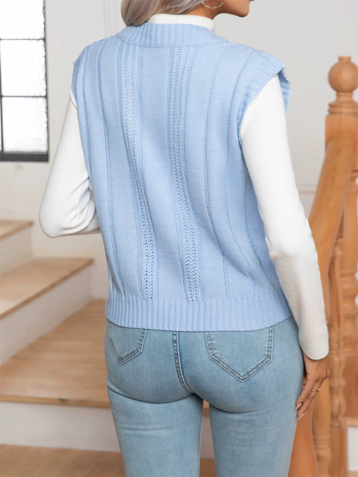 Women's Sweater Vest | Twisted Knit | V-Neck Sleeveless Layering Top | Steven & Levon