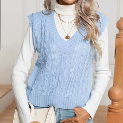 Women's Sweater Vest | Twisted Knit | V-Neck Sleeveless Layering Top | Steven & Levon