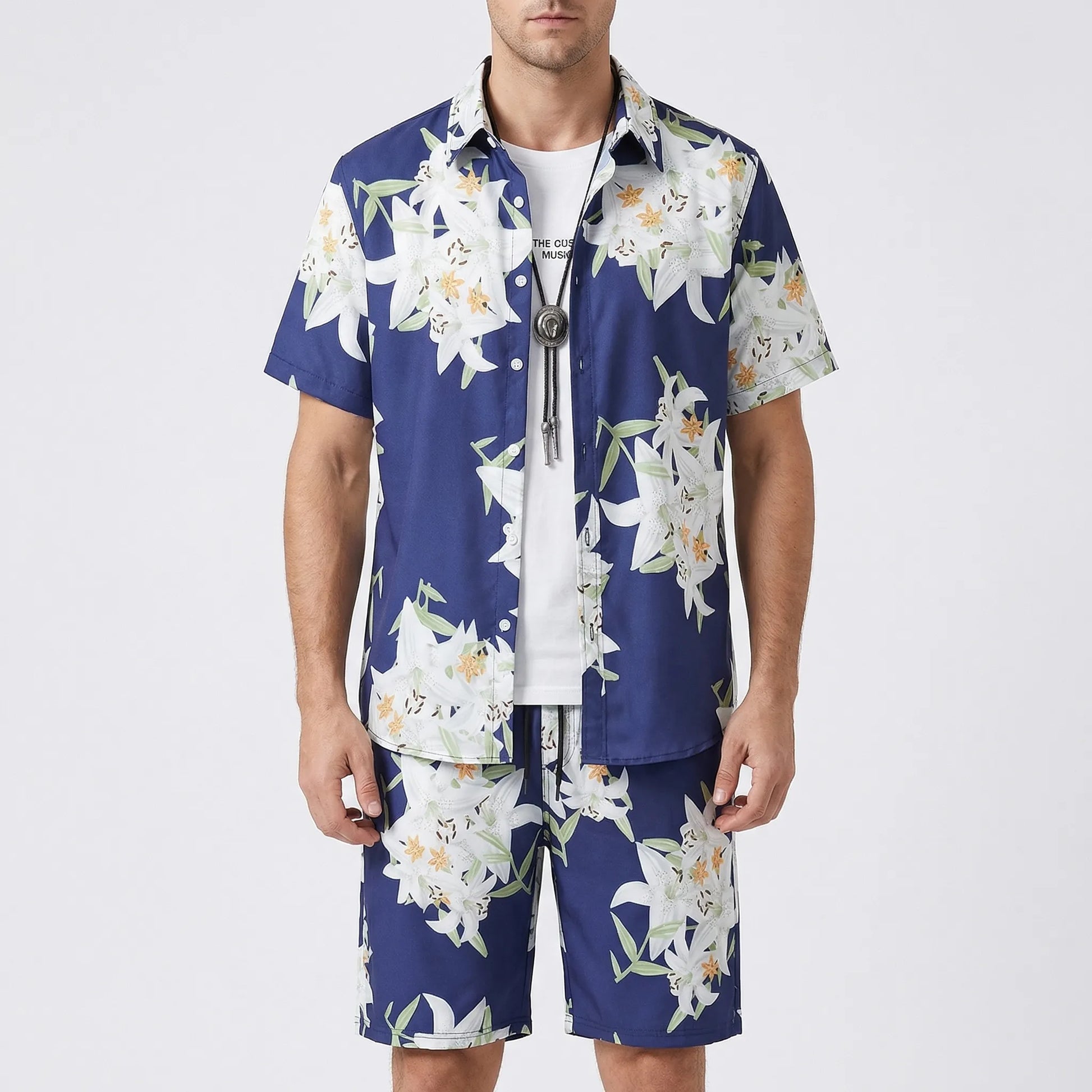 Coralvo - Printed Hawaiian Shirt And Shorts Set  Beach Day Outfits