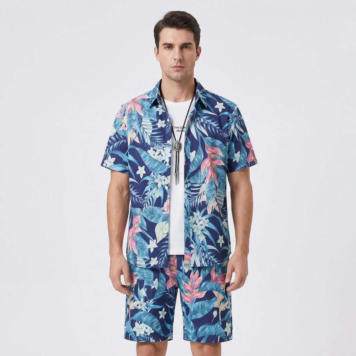 Coralvo - Printed Hawaiian Shirt And Shorts Set  Beach Day Outfits