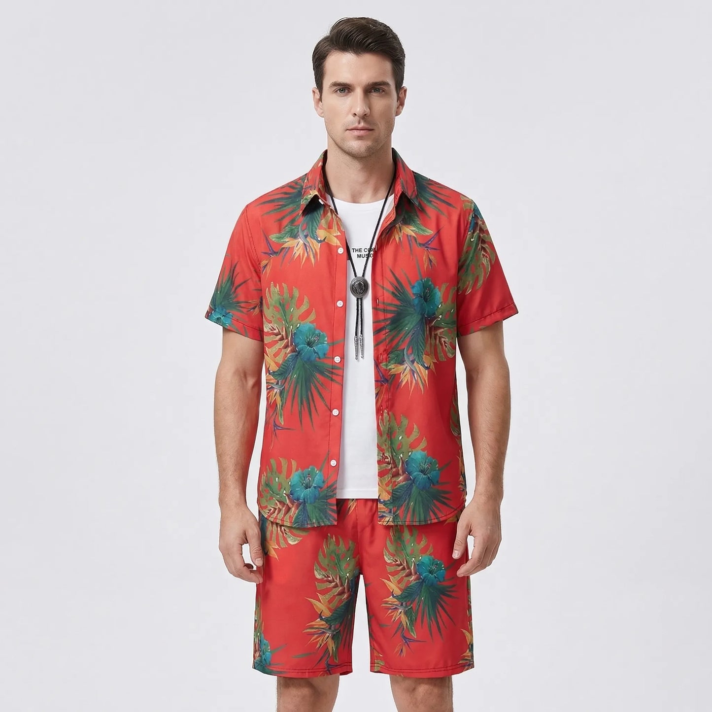 Coralvo - Printed Hawaiian Shirt And Shorts Set  Beach Day Outfits