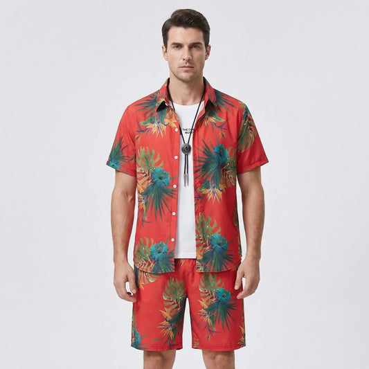 Coralvo - Printed Hawaiian Shirt And Shorts Set  Beach Day Outfits