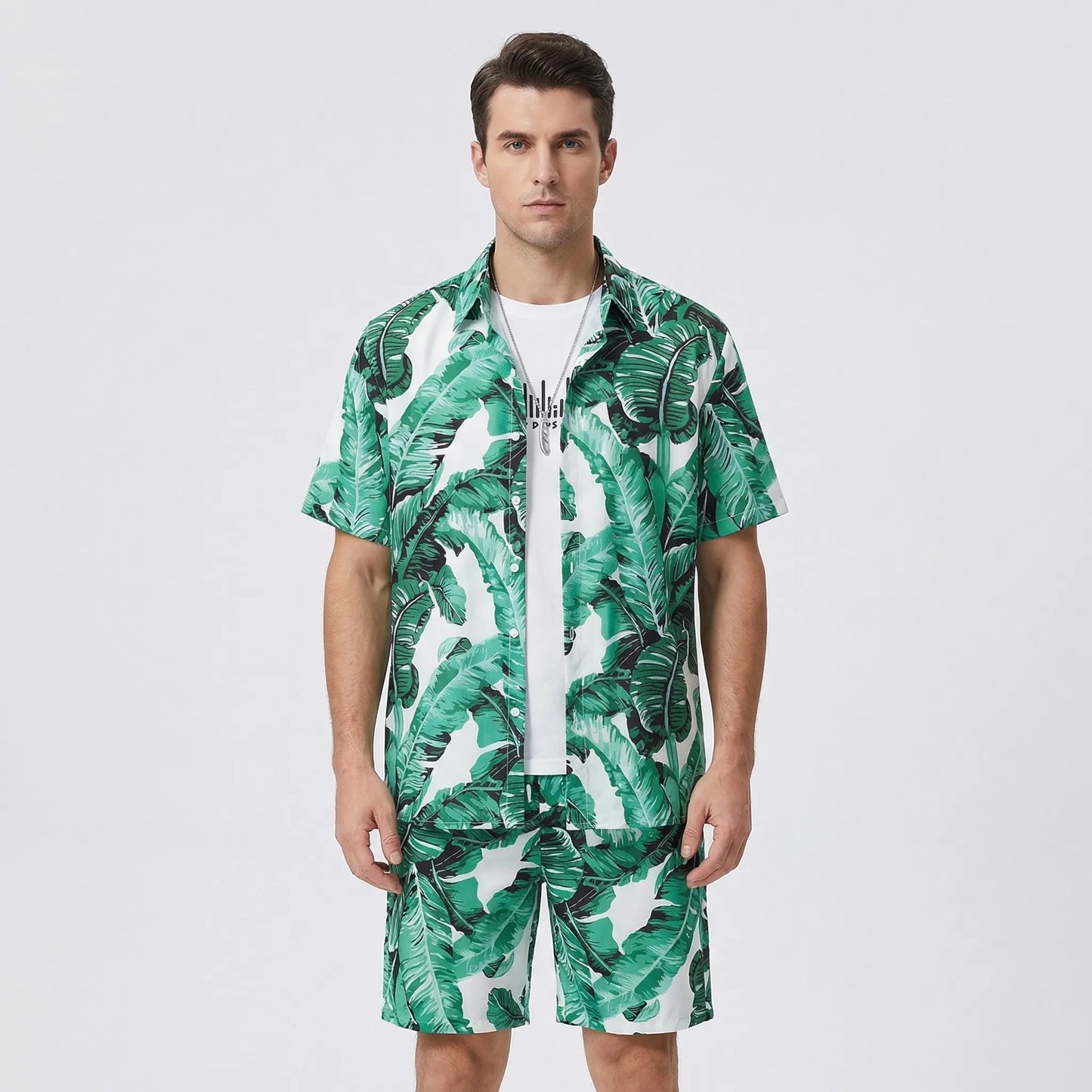 Coralvo - Printed Hawaiian Shirt And Shorts Set  Beach Day Outfits