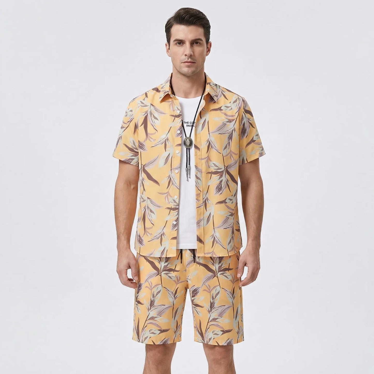 Coralvo - Printed Hawaiian Shirt And Shorts Set  Beach Day Outfits