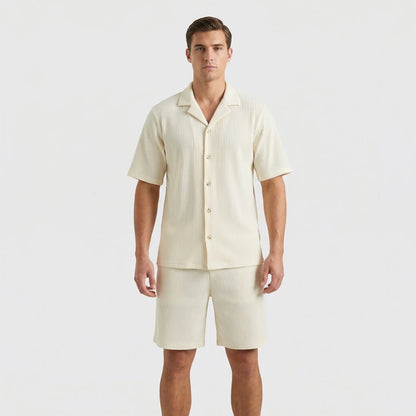 Corduvet - Ribbed Texture Matching Short Set  Beach Casual Outings