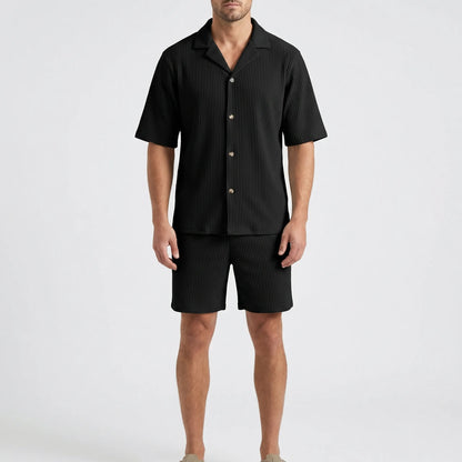 Corduvet - Ribbed Texture Matching Short Set  Beach Casual Outings