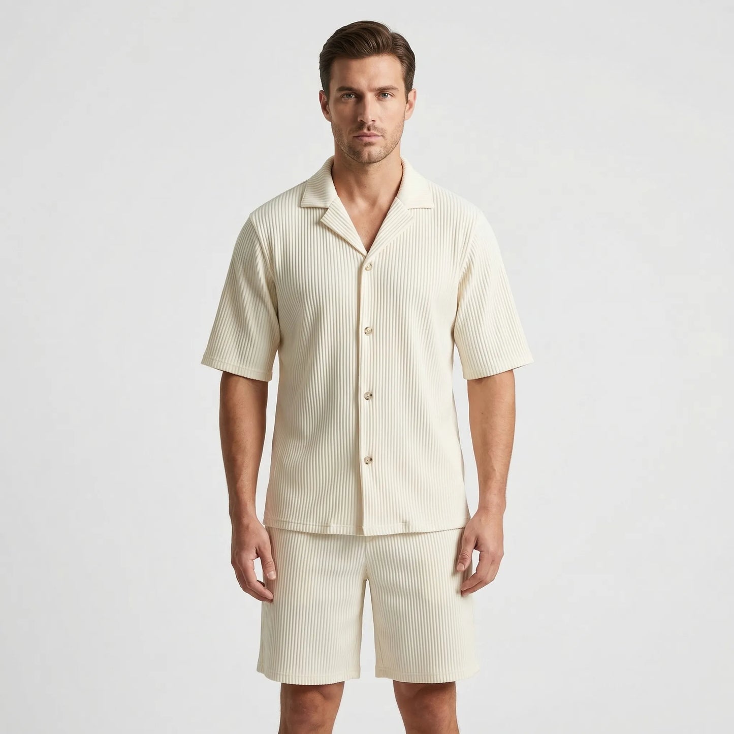 Corduvet - Ribbed Texture Matching Short Set  Beach Casual Outings