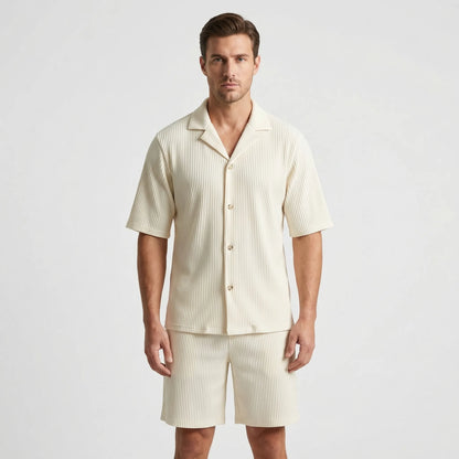 Corduvet - Ribbed Texture Matching Short Set  Beach Casual Outings